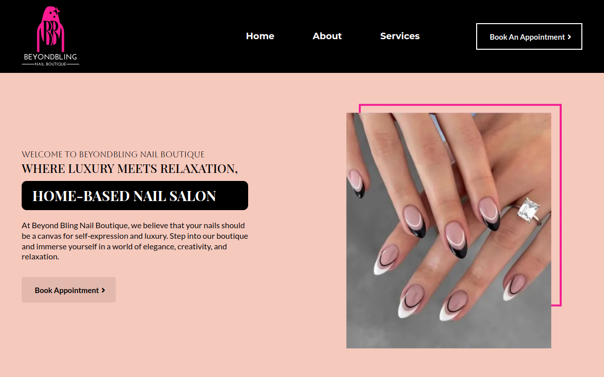 BeyondBling Nail Boutique website screenshot