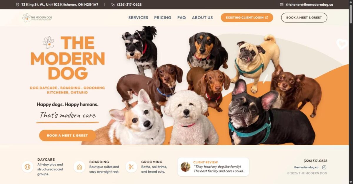 The Modern Dog Kitchener website screenshot